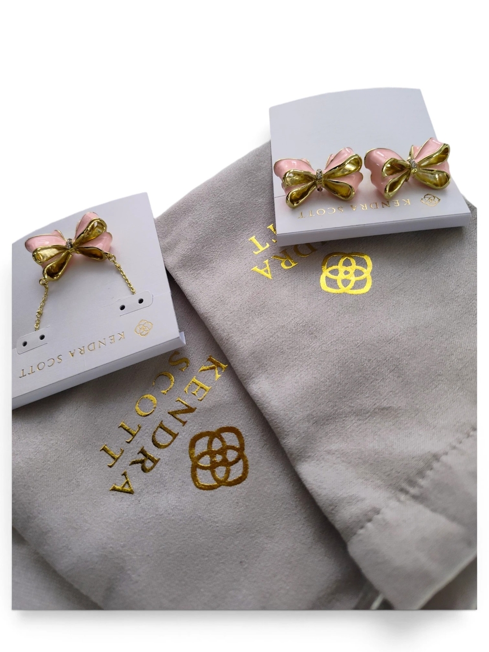 🆕️ Kendra Scott X LoveShackFancy Pink Bow Necklace & Earrings Set Gold Plating - Picture 6 of 8